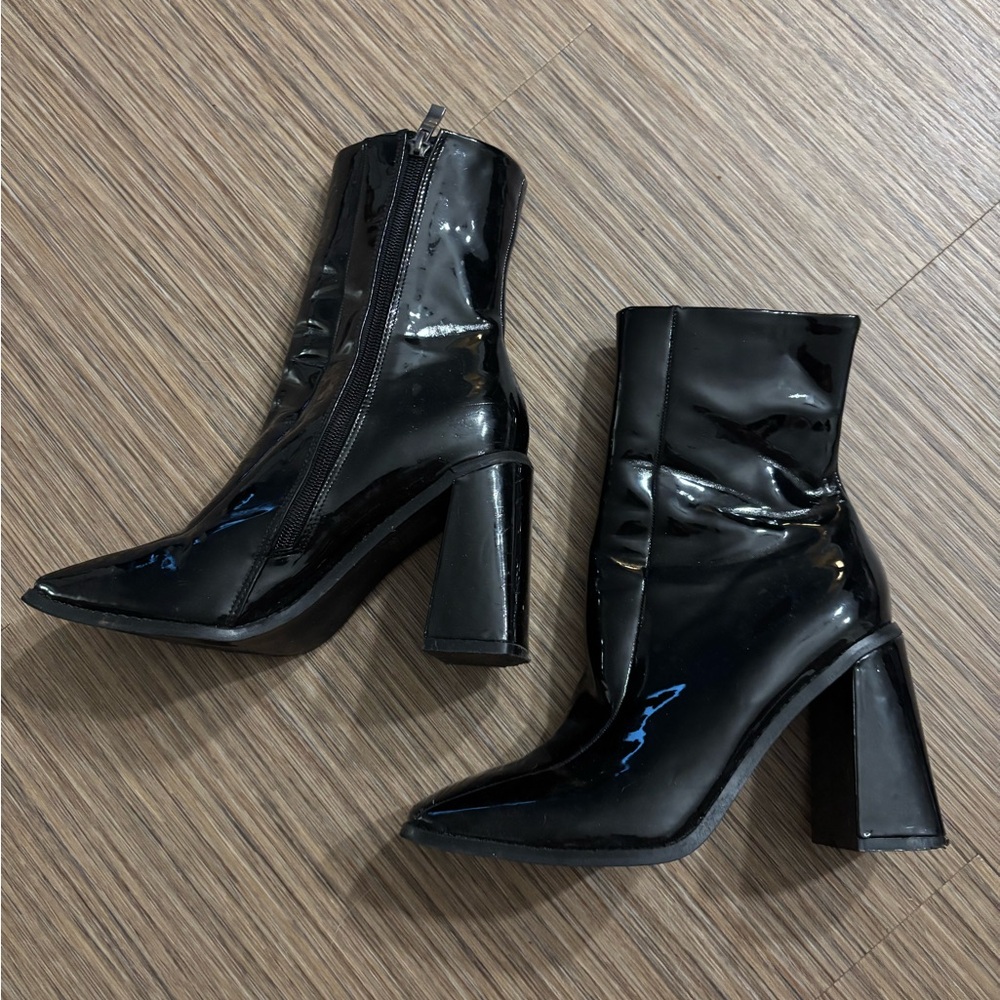 black boots shiny leather boots